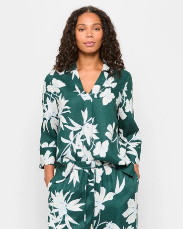 European Linen 3/4 Sleeve Popover Shirt
