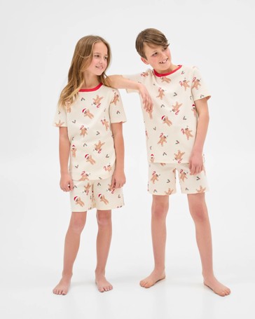 Family Matching Christmas Gingerbread Australian Cotton Older Kids Waffle Short  Pyjama Set