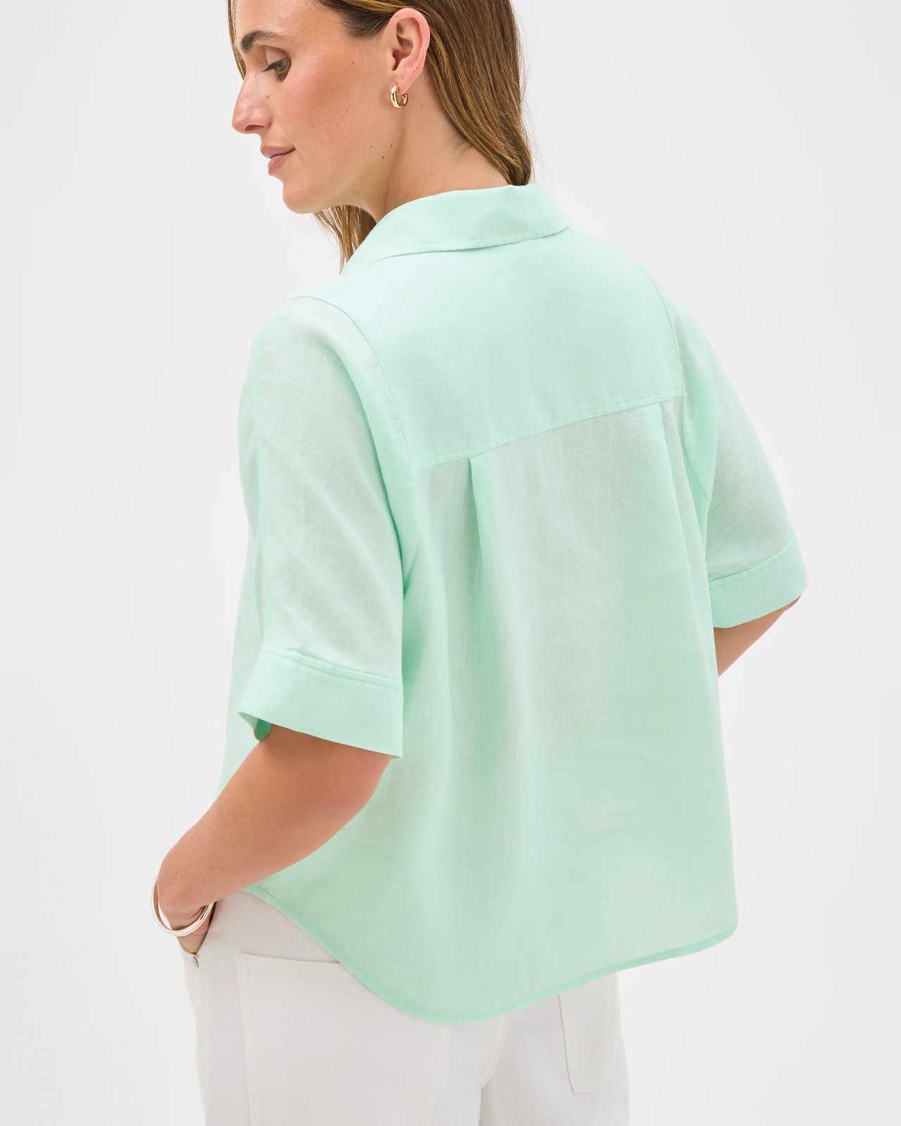 European Linen Short Sleeve Shirt - Ice Bay 6 of 6