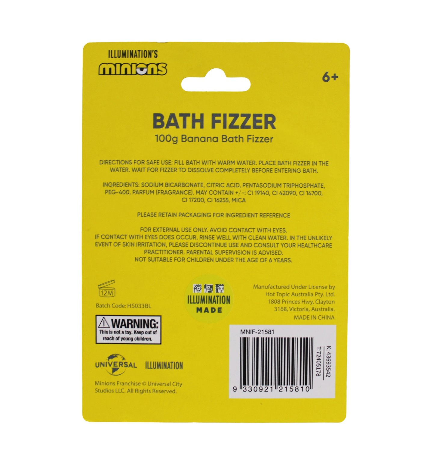 Illumination's Minions Bob & Tim Bath Fizzer 100g - Banana 3 of 3