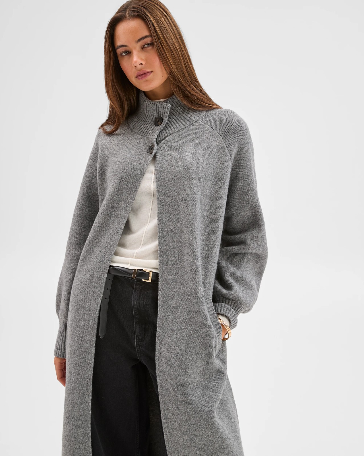 Lily Loves Funnel Neck Longline Cardigan - Grey Marle 5 of 6