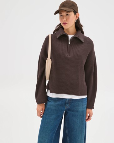 Australian Cotton Blend Zip Collar Sweater