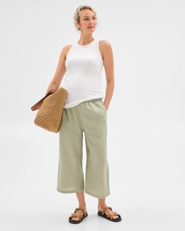 Maternity European Linen Crop Pants