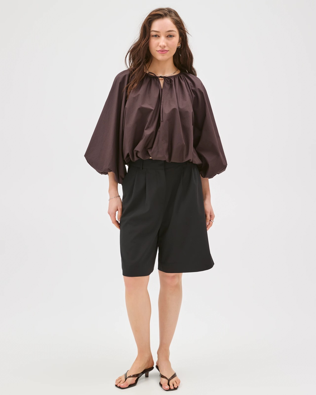 Lily Loves Long Balloon Sleeve Top - Chocolate 2 of 6