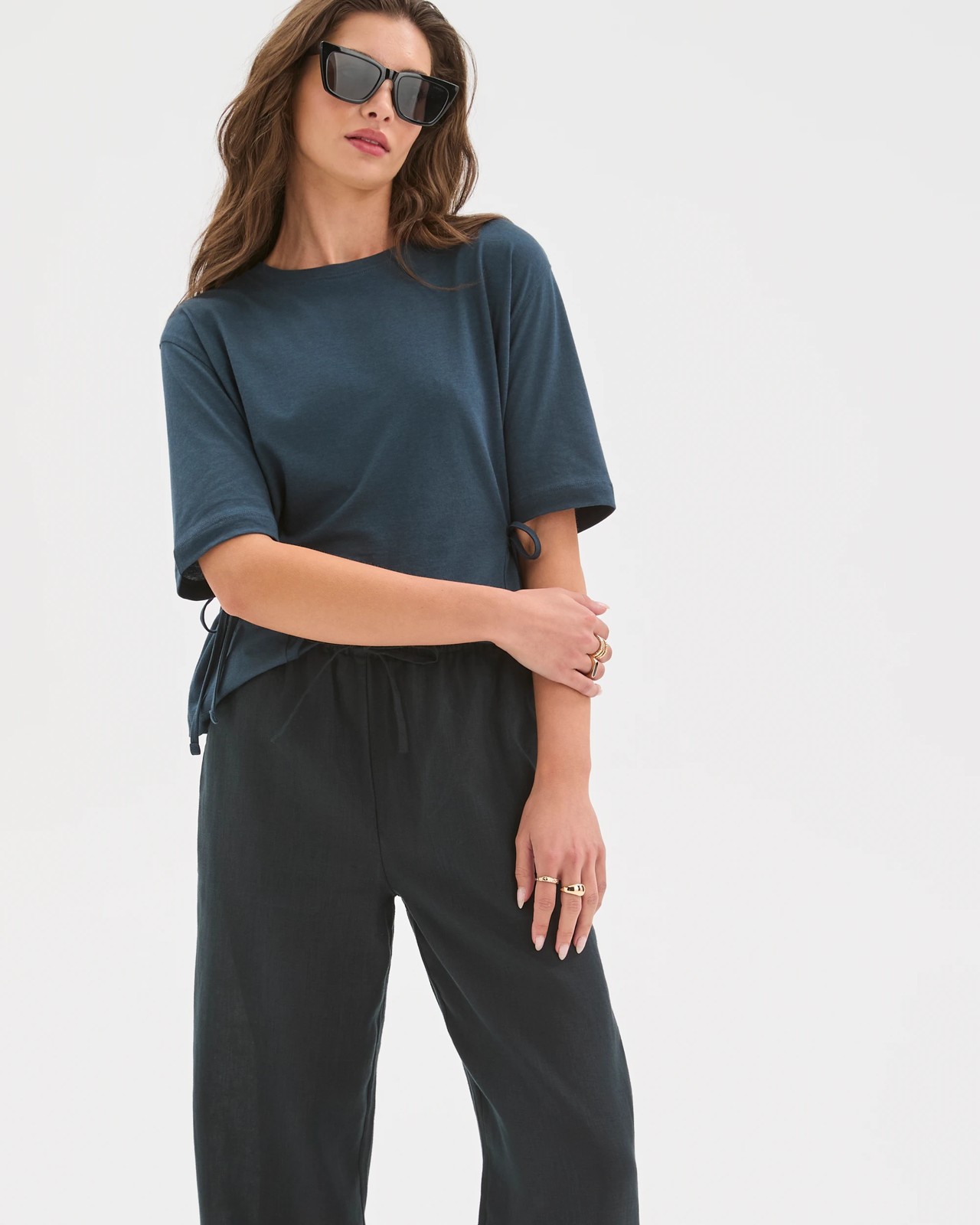 Petites European Linen Straight Leg Pants - Black 4 of 6