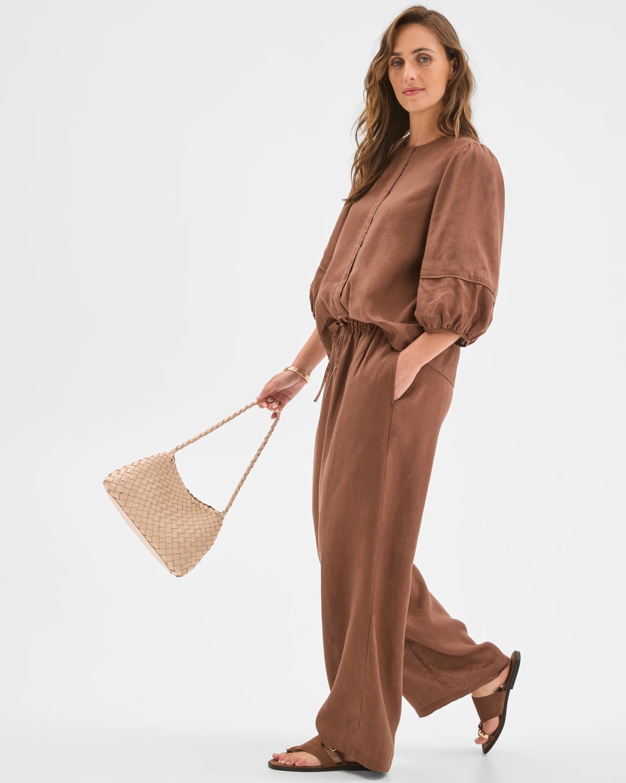 European Linen Wide Leg Pants - Warm Brown 2 of 6