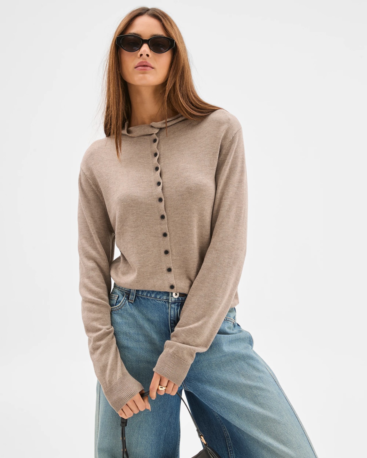 Lily Loves High Neck Cardigan - Cocoa Marle 2 of 6