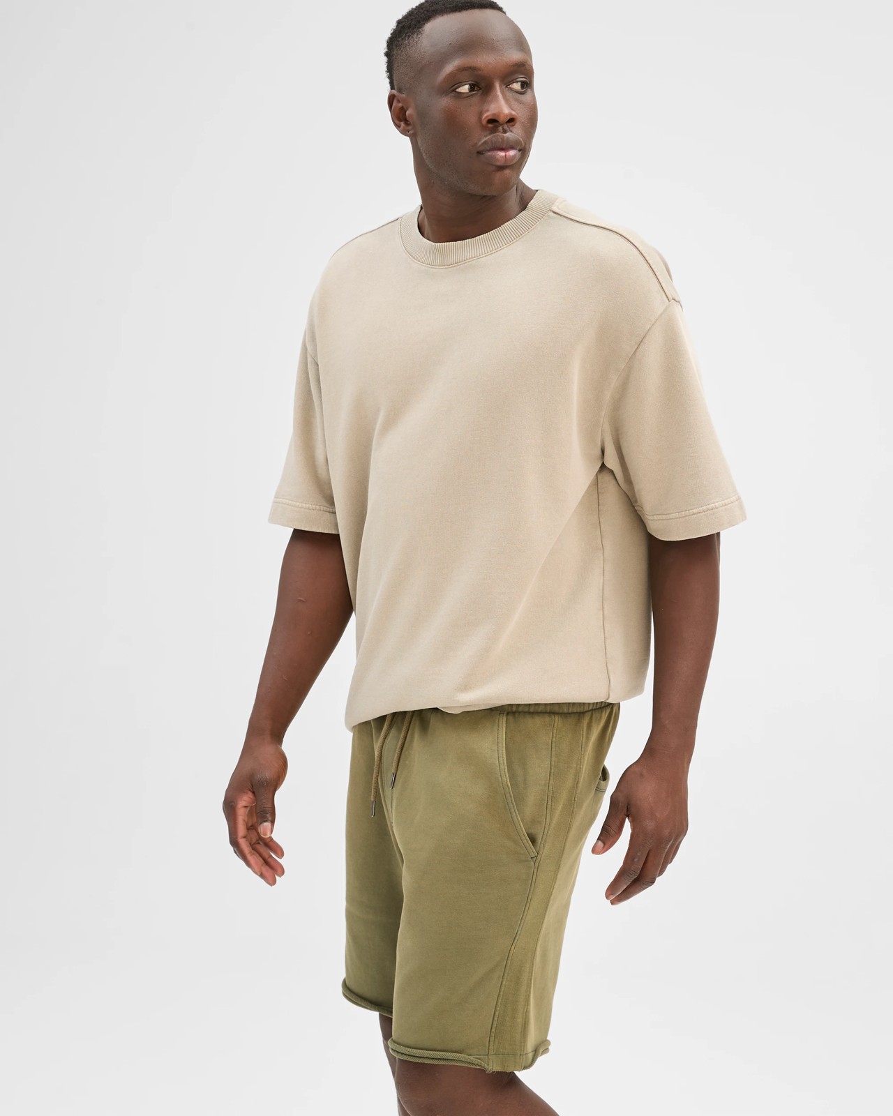 Commons Australian Cotton Rib Stripe Fleece Shorts - Military Green 5 of 5