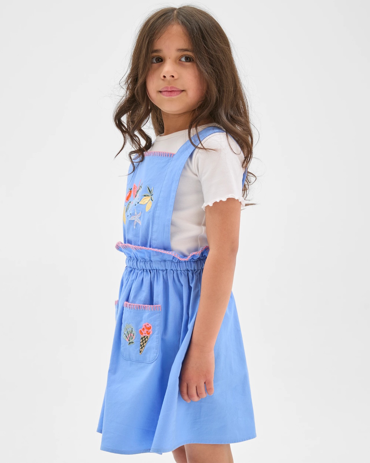 Australian Cotton Woven Apron Dress - Embroidery Blue 2 of 6