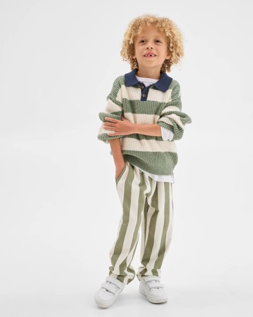 Long Sleeve Striped Knit Polo Top