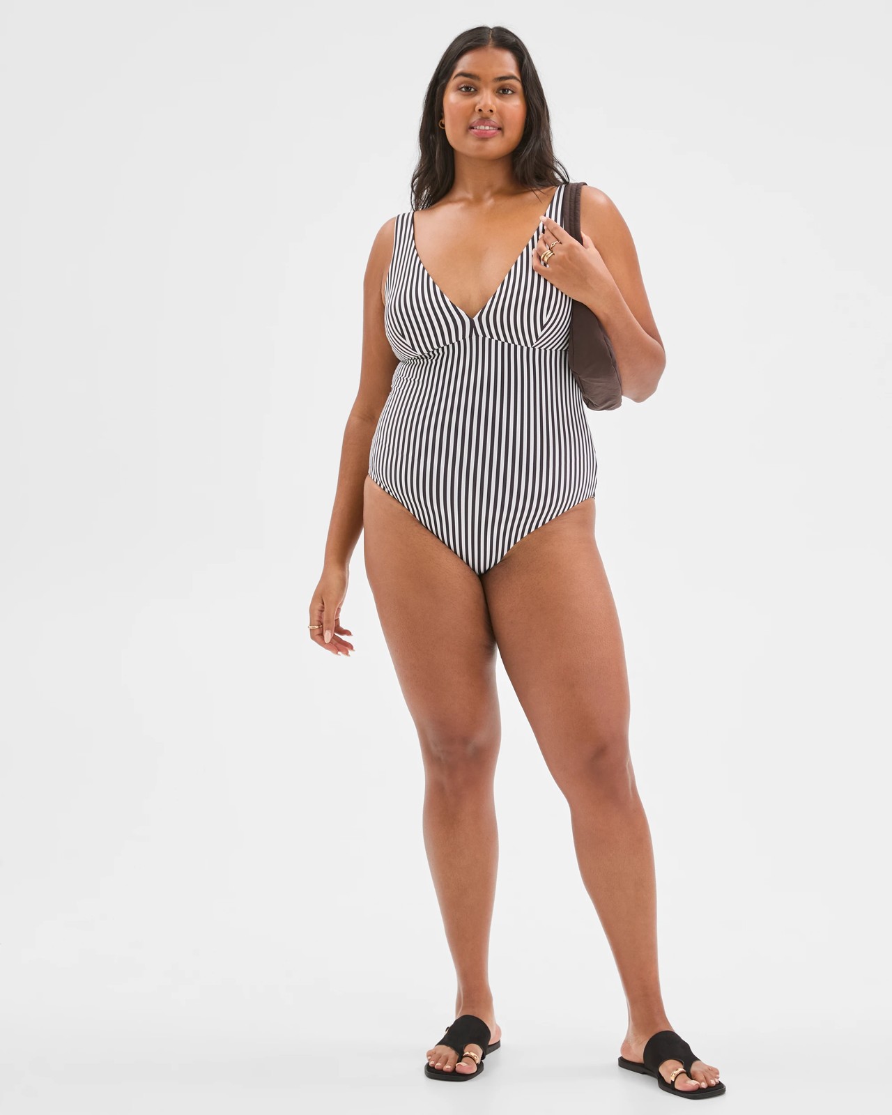 Resort Reversible V-Neck Matte Micro One Piece Swimsuit - Cocoa/Cocoa Stripe 5 of 6