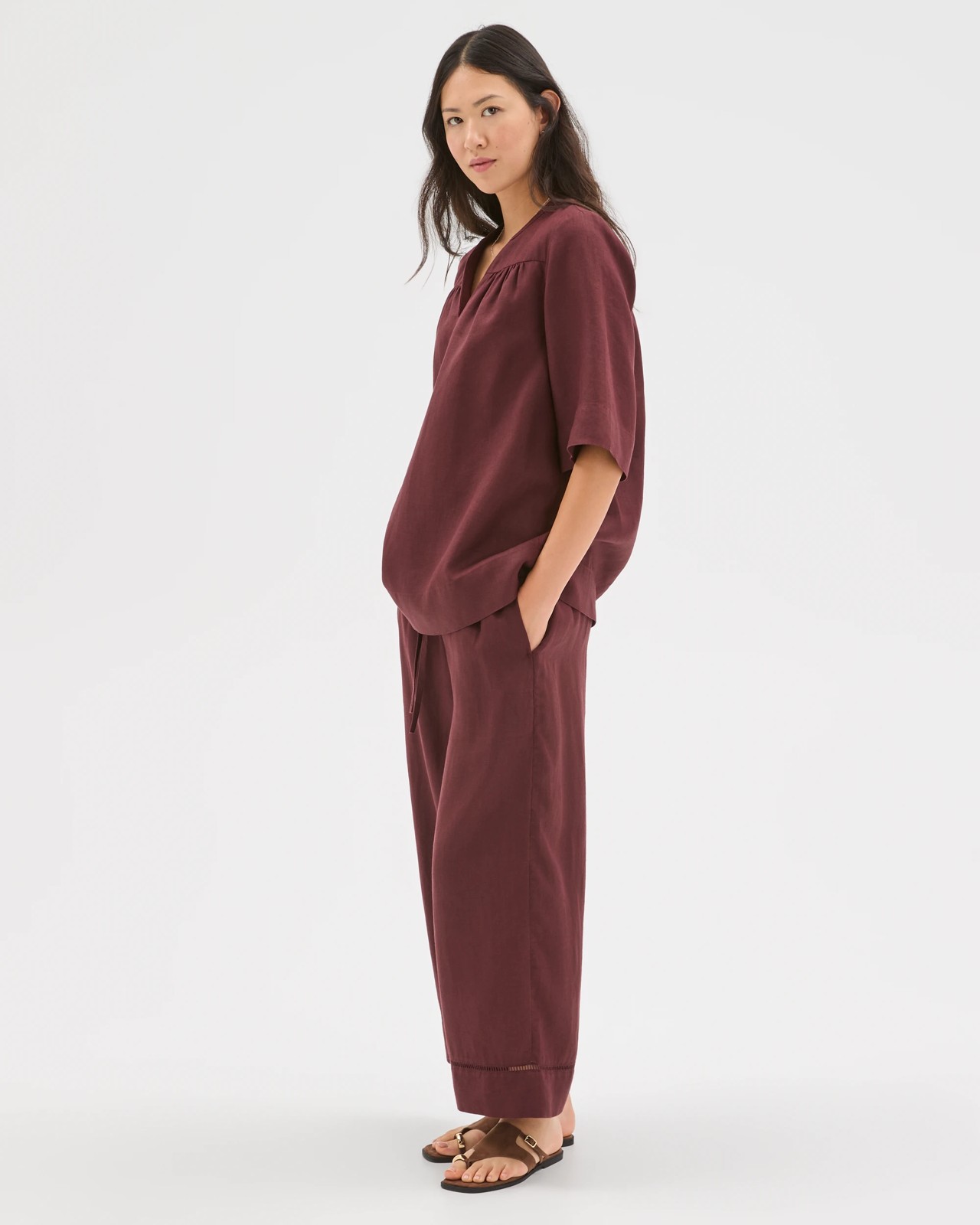 European Linen Short Sleeve V-Front Tunic Top 2 of 6