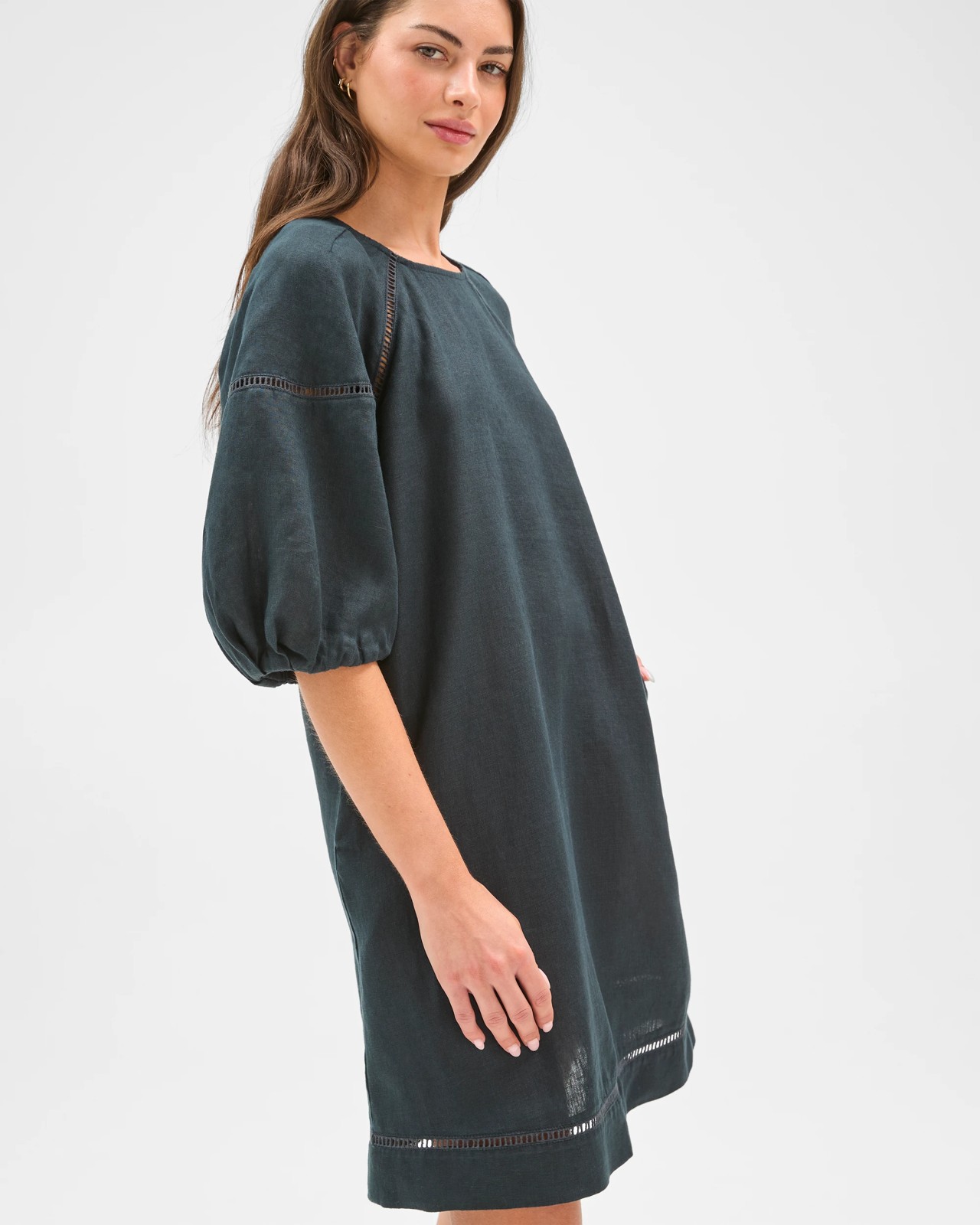 Petites European Linen Trim Detail Mini Dress 4 of 5
