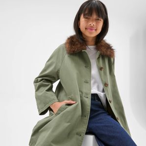 Australian Cotton Faux Fur Collar Long Car Coat
