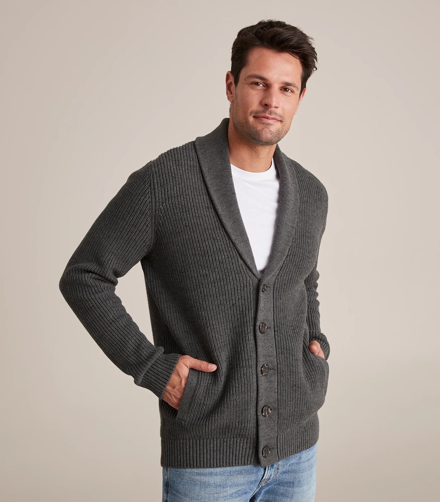 Fine rib knit cardigan - Men