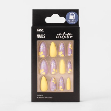 False Nails 24 Pack, Stiletto Shape, Floral Shimmer - OXX Cosmetics