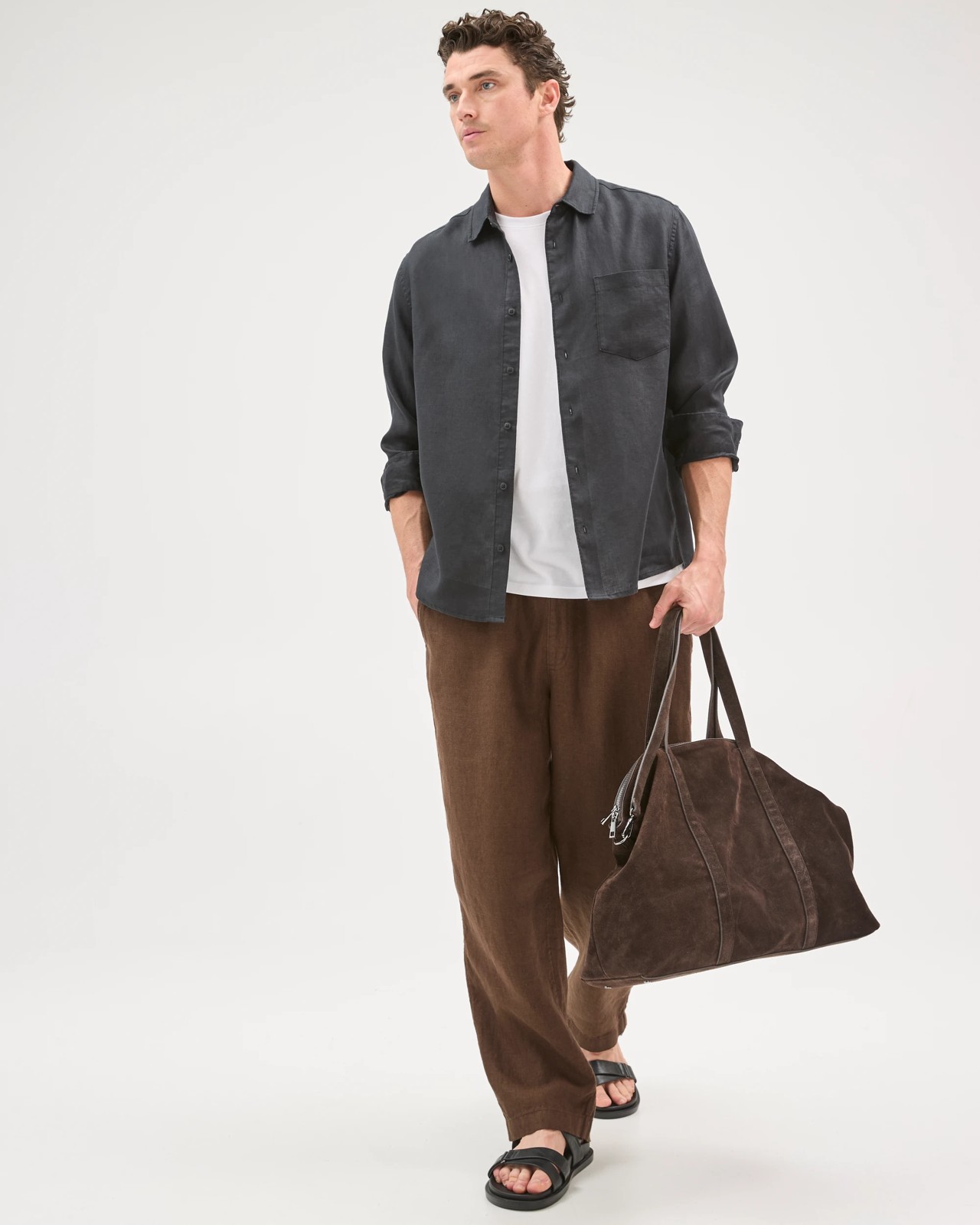 European Linen Long Sleeve Shirt - Black 2 of 6