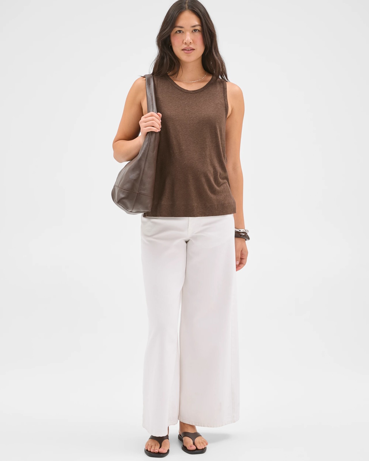 Linen Blend Relaxed Tank Top - Coffee Bean 2 of 5