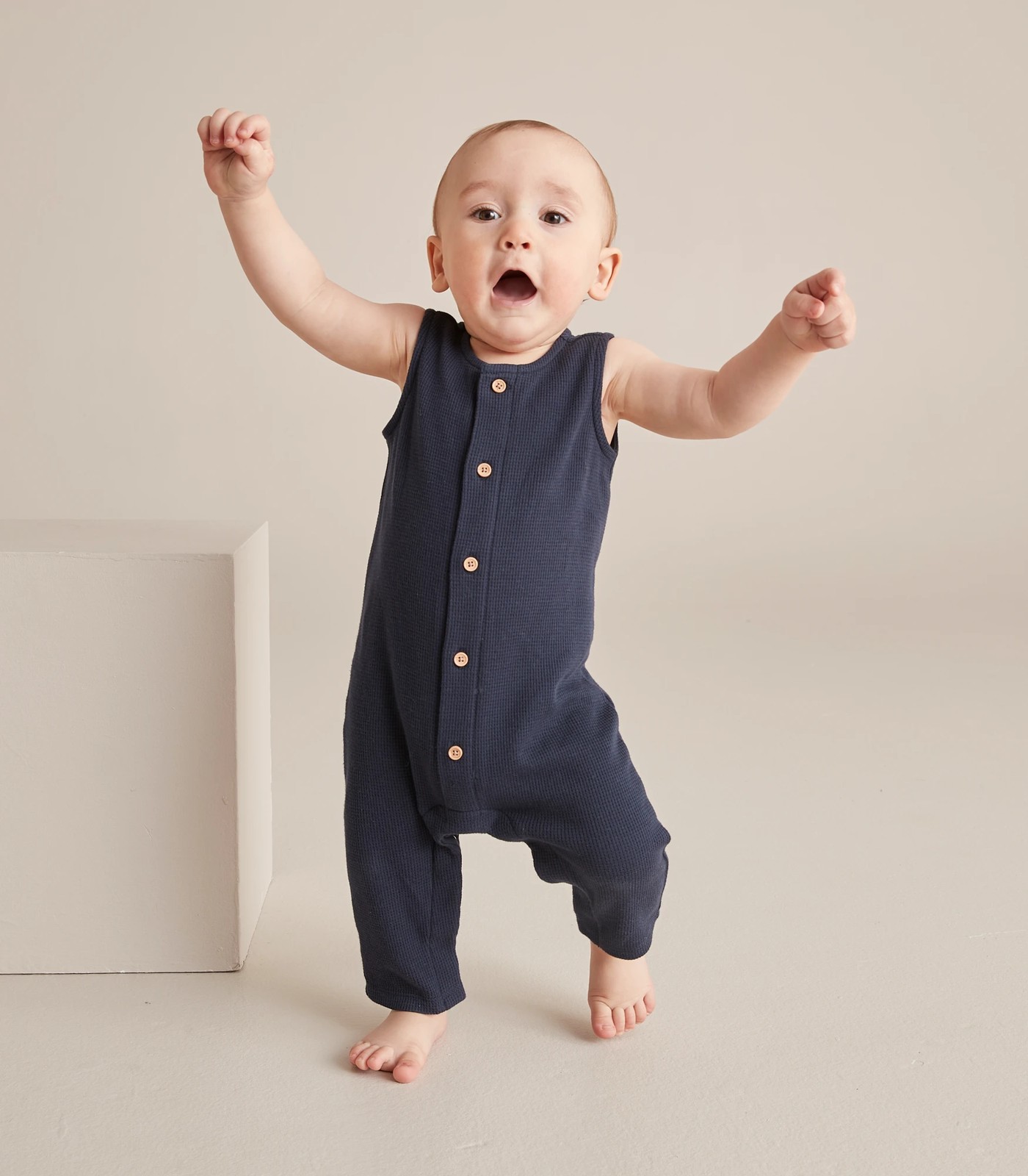 Baby Organic Cotton Henley Waffle Romper 5 of 6