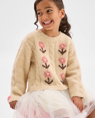 Long Sleeve Knit Sweater Tulle Embroidered Dress