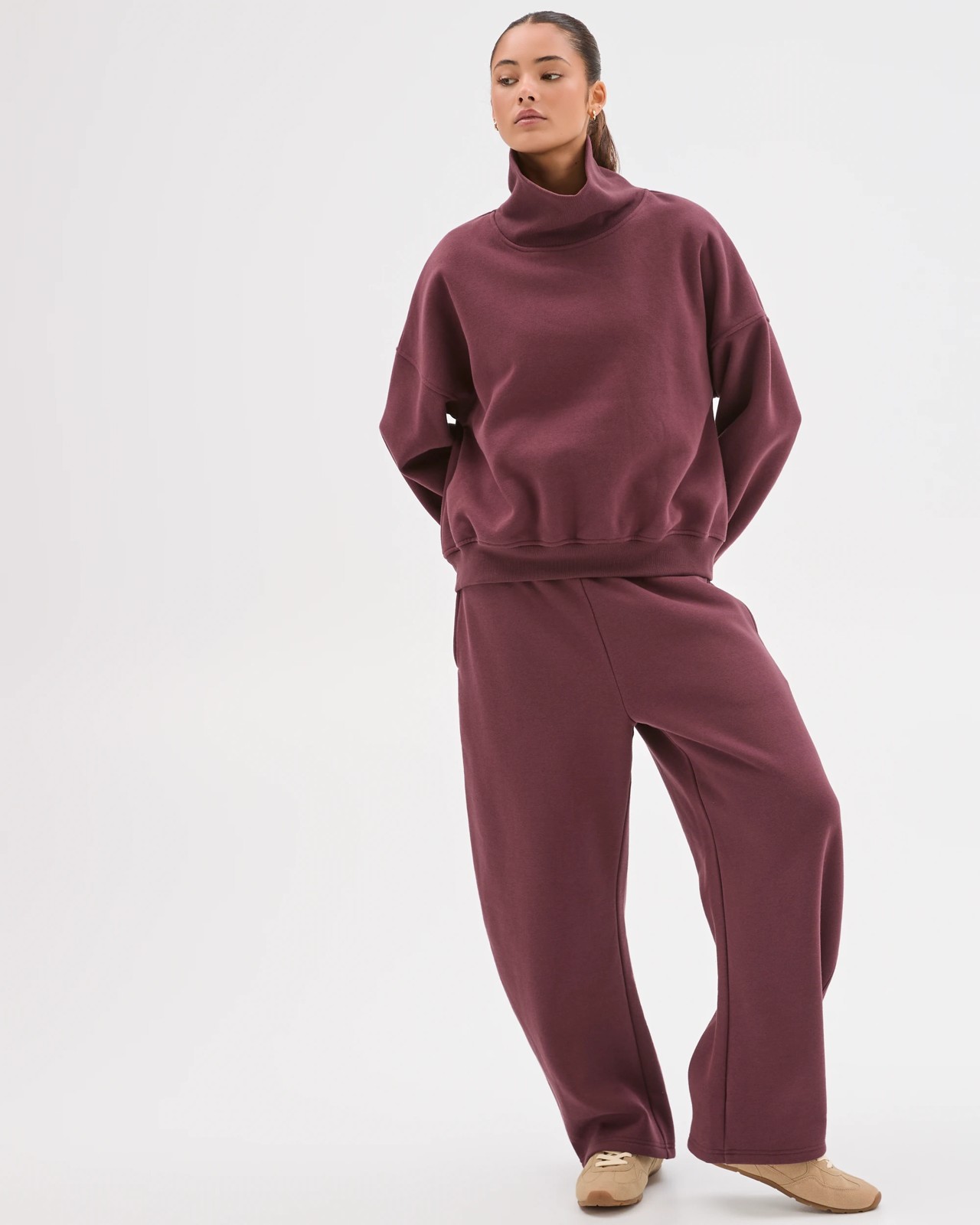 Lily Loves Australian Cotton Blend High Neck Fleece Jumper - Burgundy Rouge 2 of 6