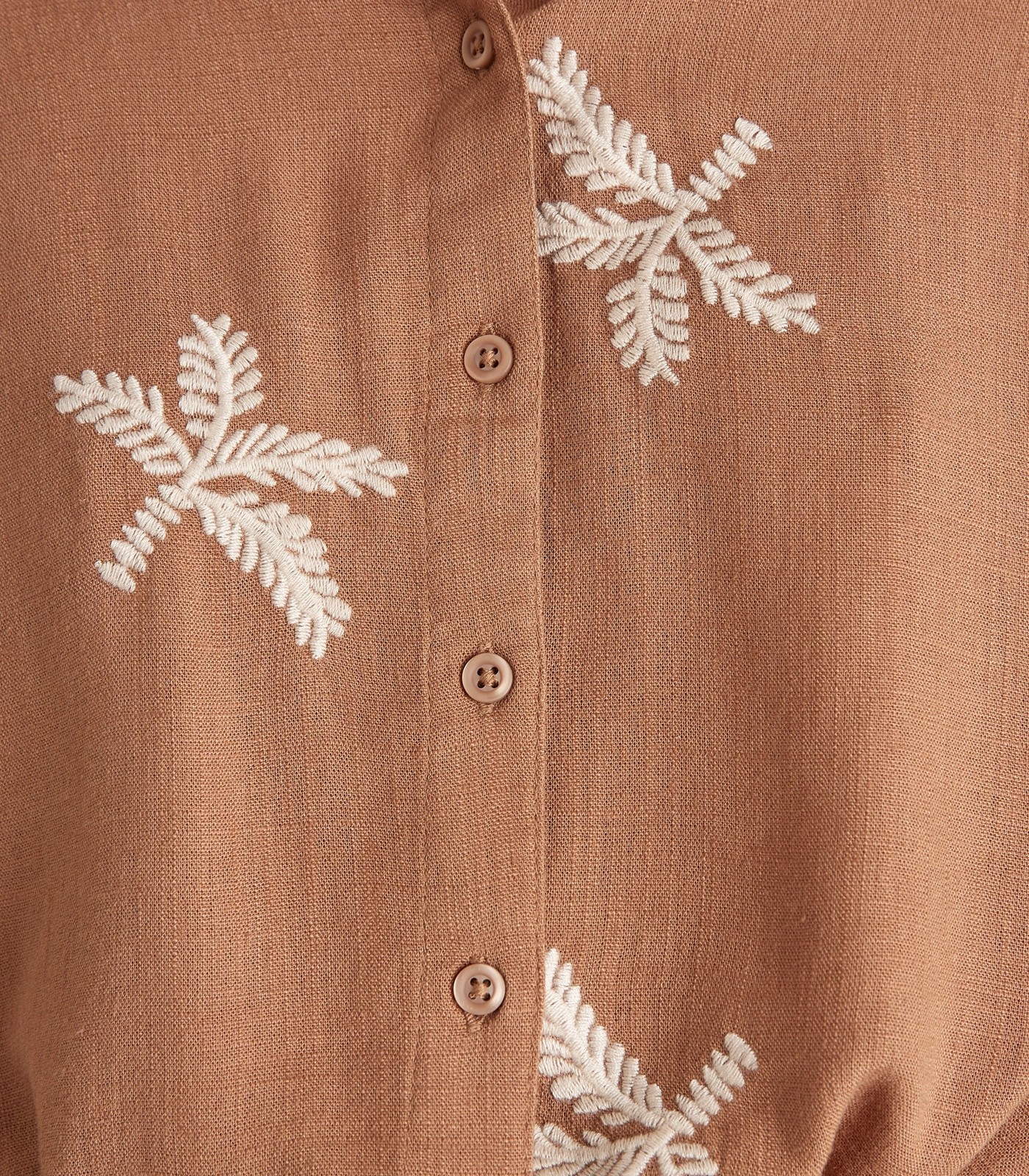 Preview Linen Blend Embroidered Cropped Button Down Shirt 5 of 6