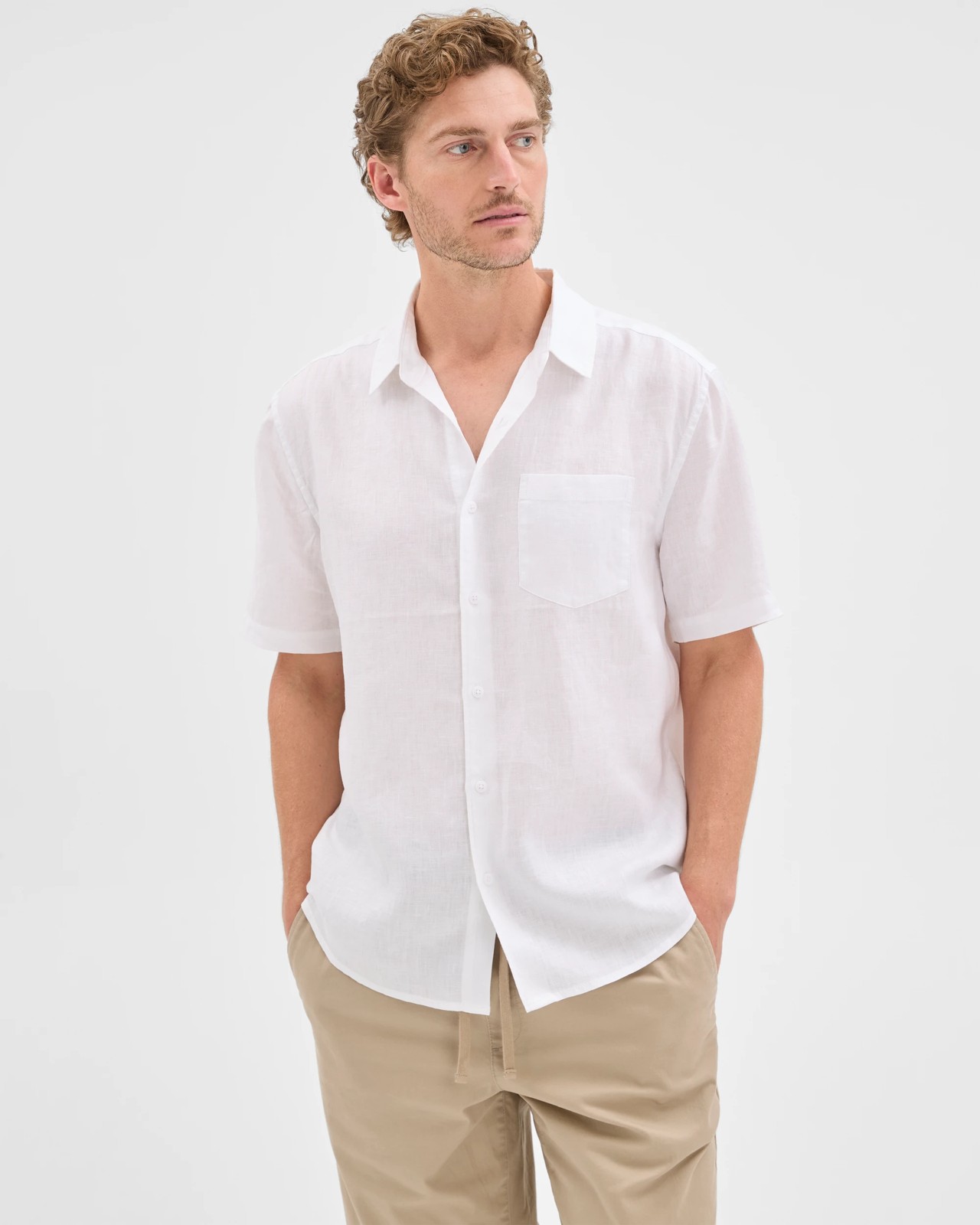 European Linen Short Sleeve Shirt - White 3 of 5