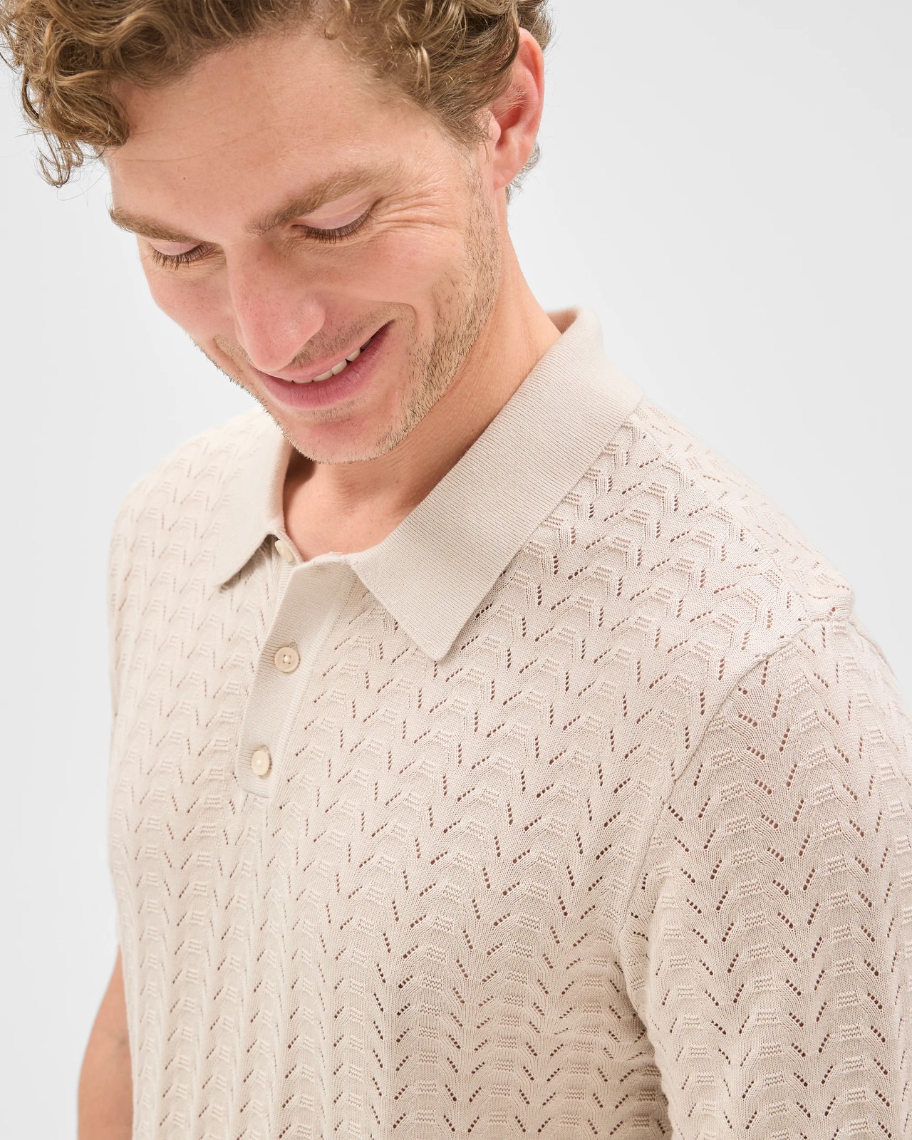 Preview Knitted Textured Polo Top - Moonbeam 4 of 6