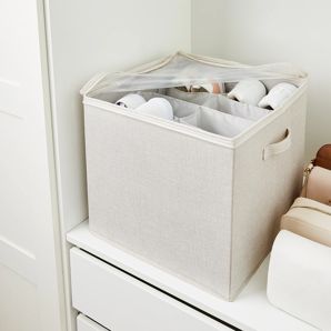 Linen Look Storage Box with Dividers, Beige - Anko