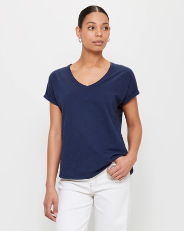 Australian Cotton Slub Slouchy V-Neck T-Shirt