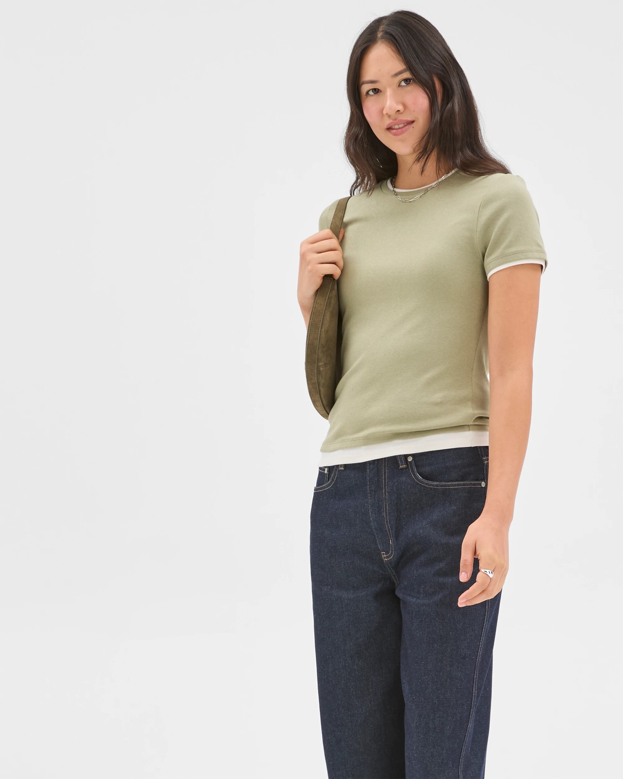 Soft Touch Double Layer Fitted T-Shirt - Soft Sage/Cloud Dancer 2 of 5