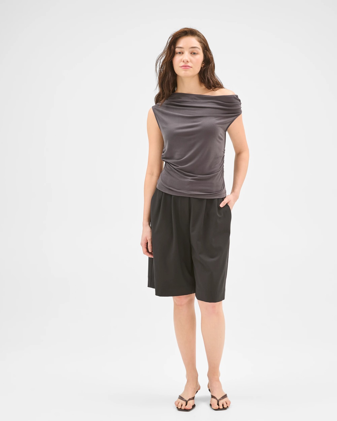 Lily Loves Drape Off Shoulder Top - Steel Ash 2 of 5