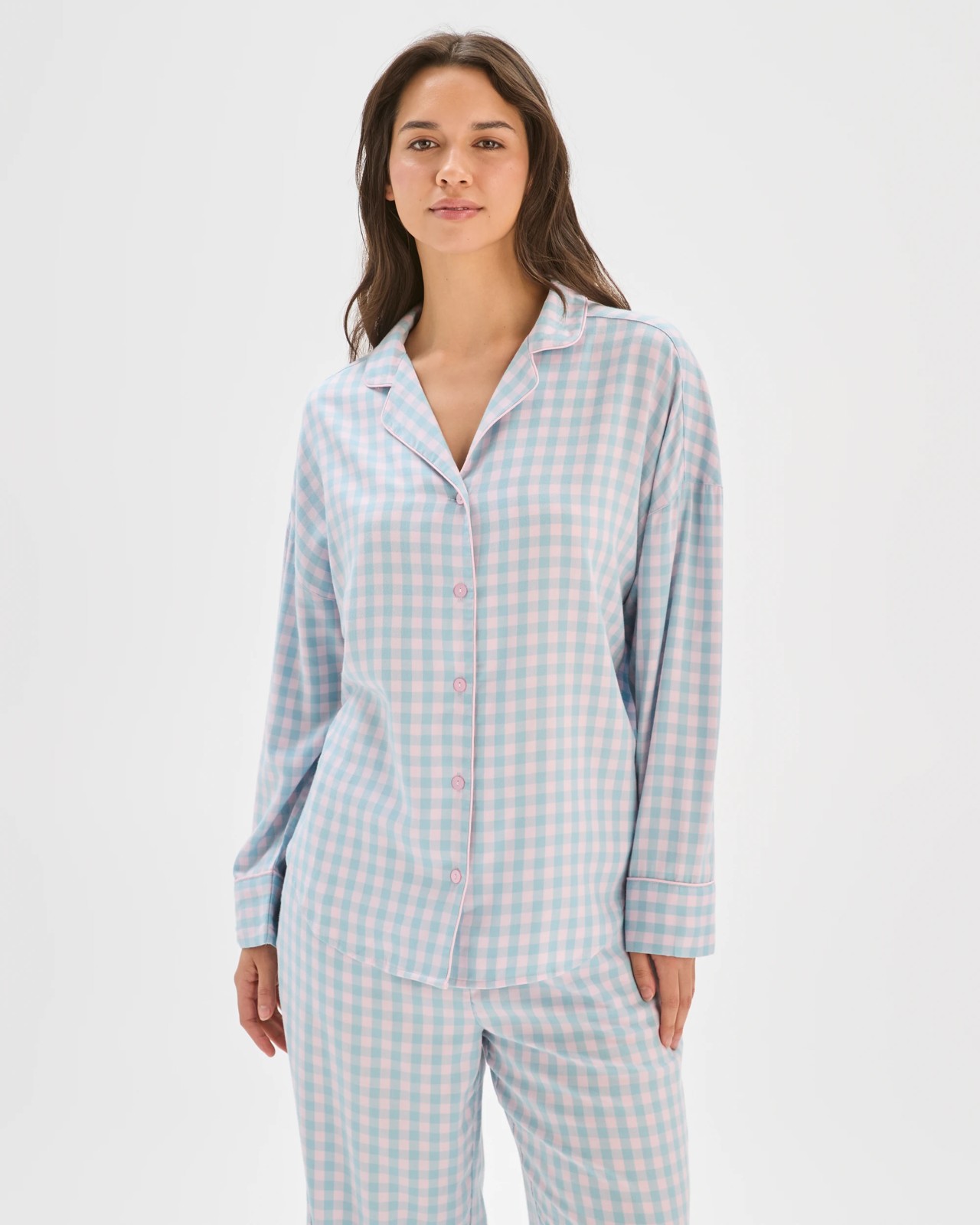 Long Sleeve Pyjama Shirt - Blue Gingham 3 of 5