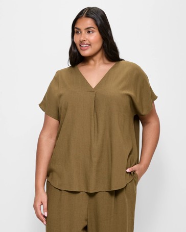 Plus Size Soft Sleeve V-Neck Top