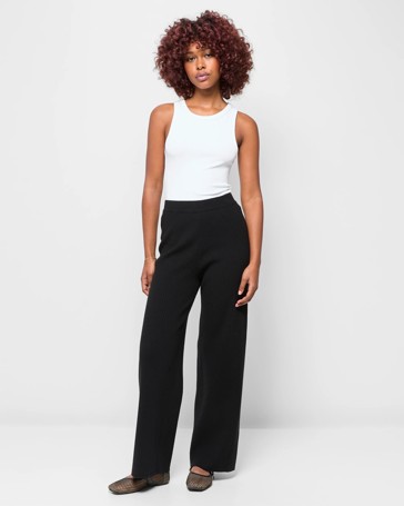 Petites Rib Knit Wide Leg Pants