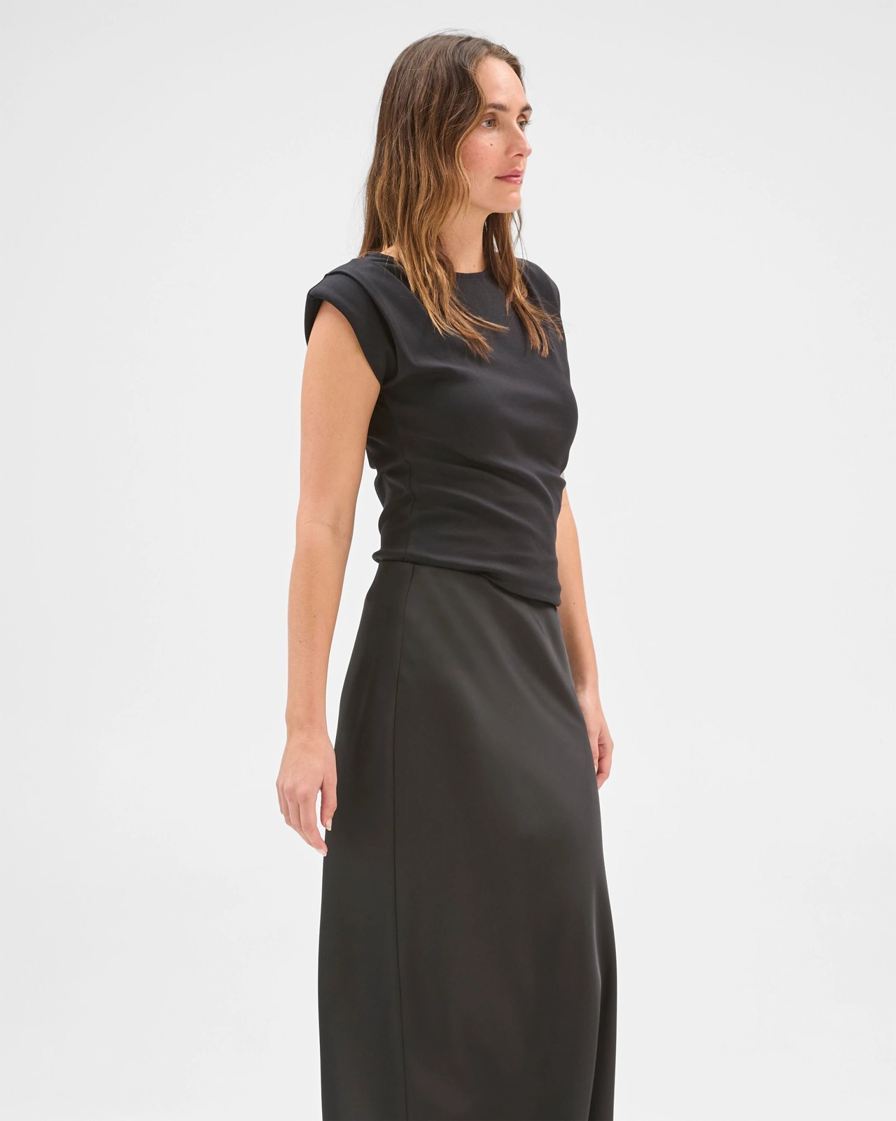 Preview Satin Bias Cut Midi Skirt  - Black 4 of 5