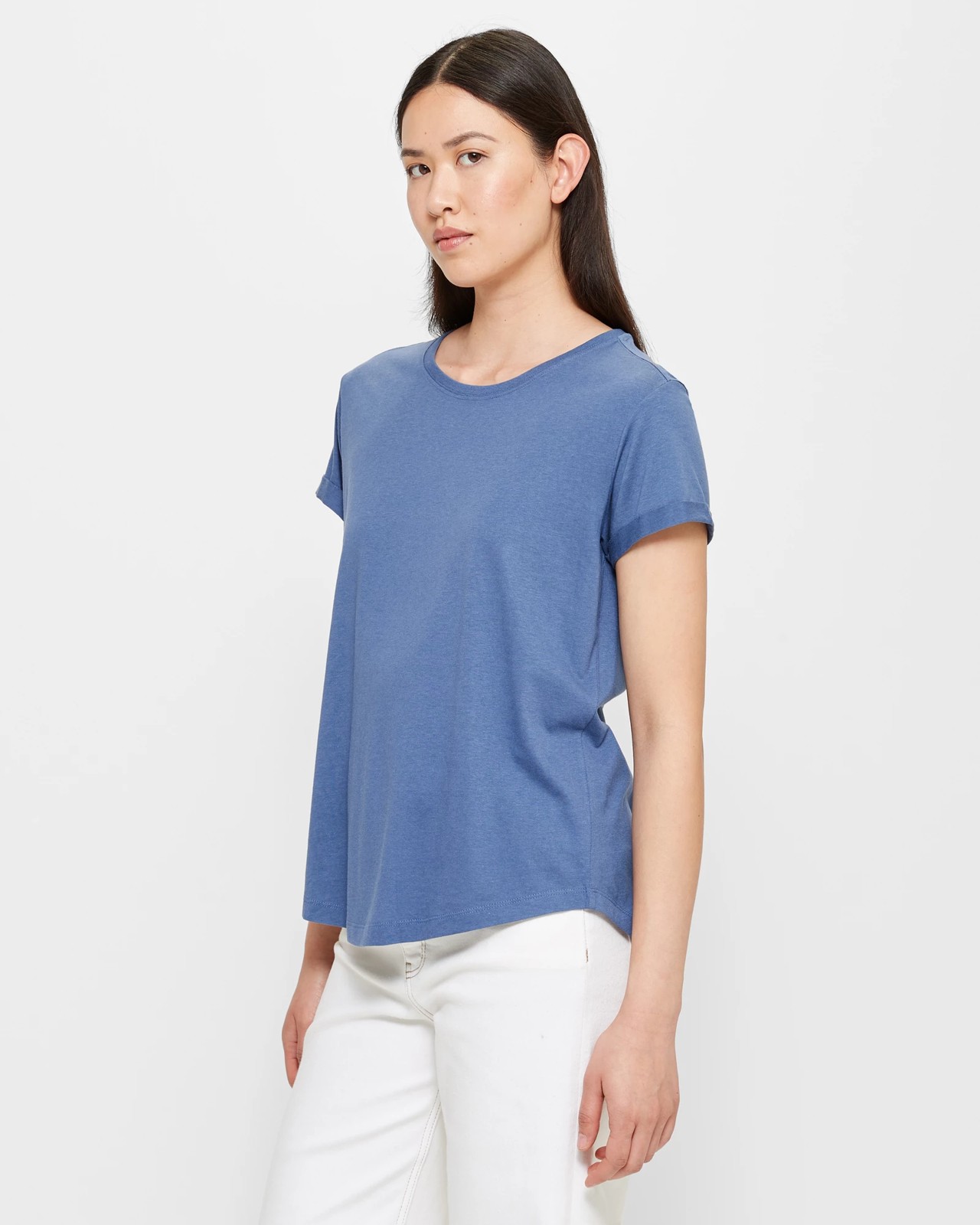 Cotton/Modal Relaxed Crew T-Shirt - Blue | Target Australia