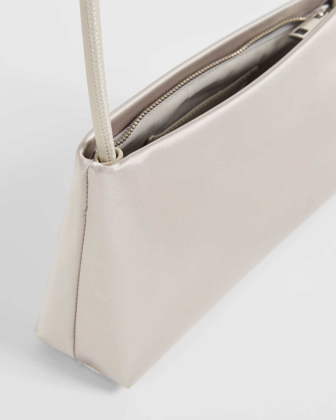 Minimal East West Satin Shoulder Bag - Oyster 2 of 2