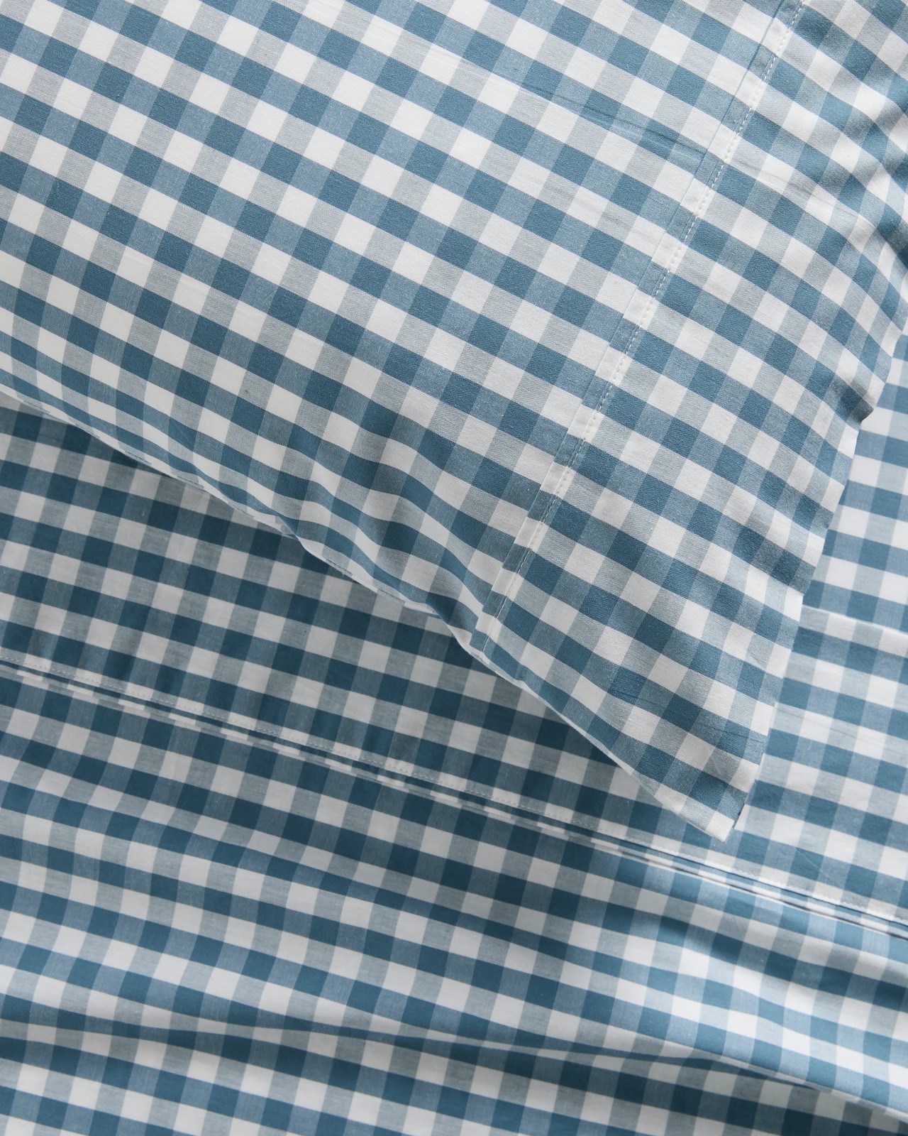 Gingham Australian Cotton Mix & Match Flat Sheet - Blue Stone 2 of 4