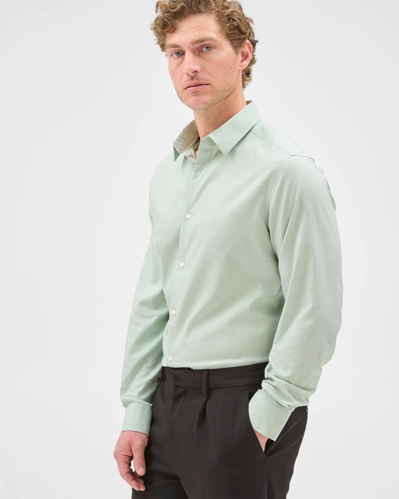 Preview Australian Cotton Non Iron Business Shirt - Green 5 of 5