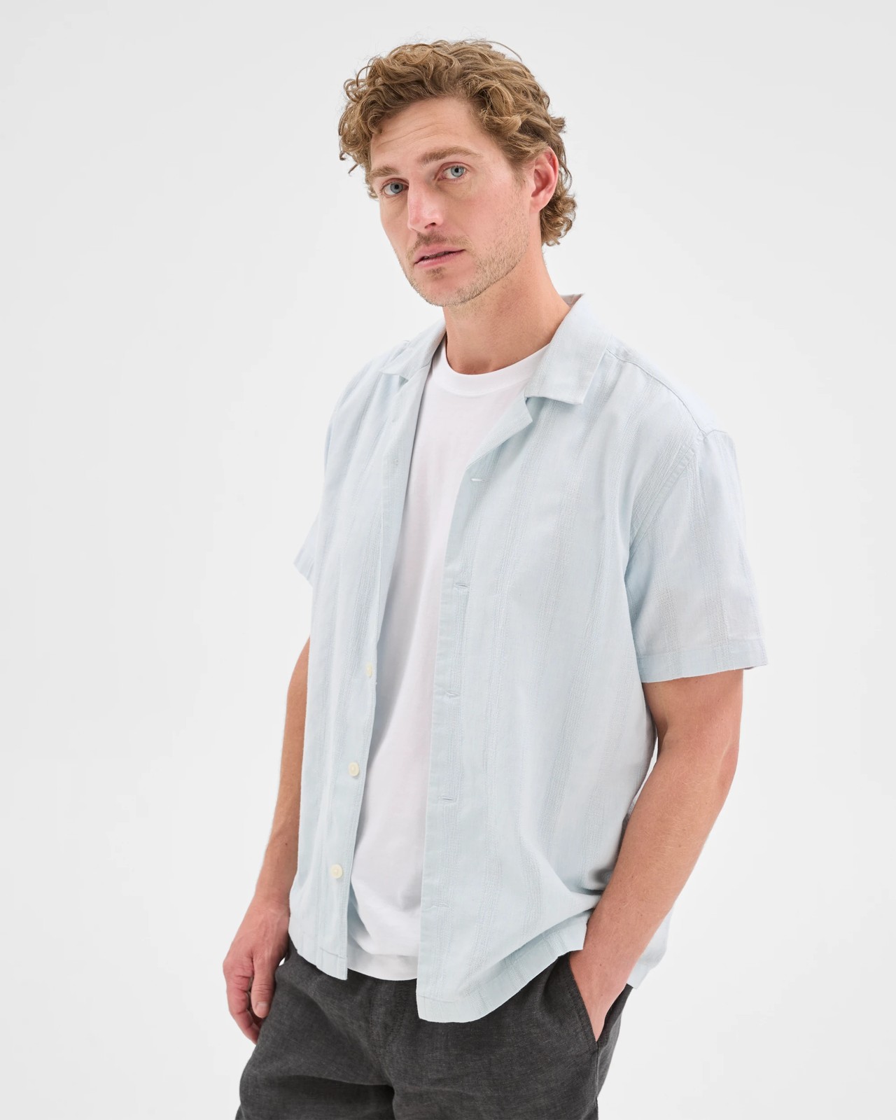 Short Sleeve Self Stripe Shirt - Chambray 4 of 6