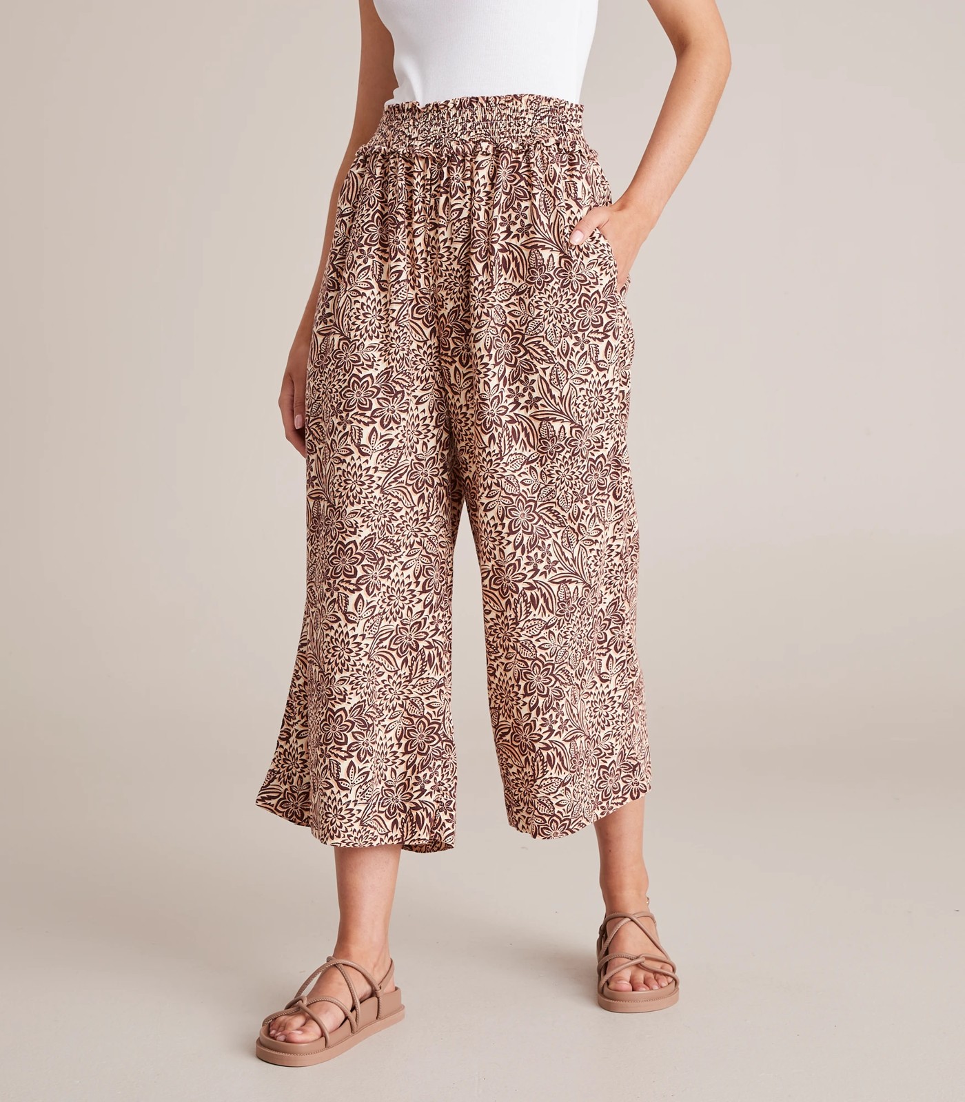 Linen Blend Shirred Wide Leg Pants 3 of 5