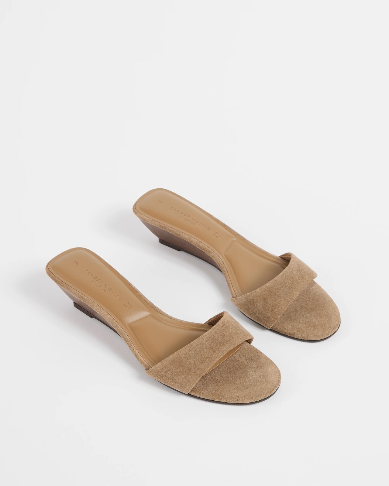 Genuine Suede Leather Single Strap Low Wedge Heels - Taupe 2 of 3