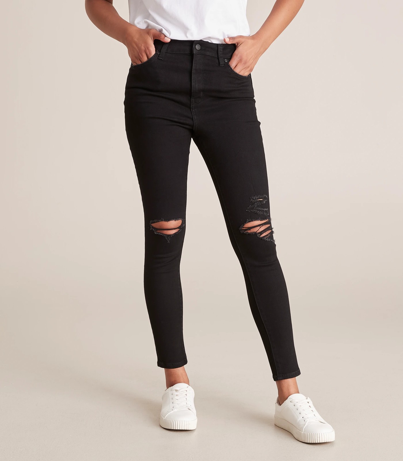 Black high waisted hotsell super skinny ripped jeans