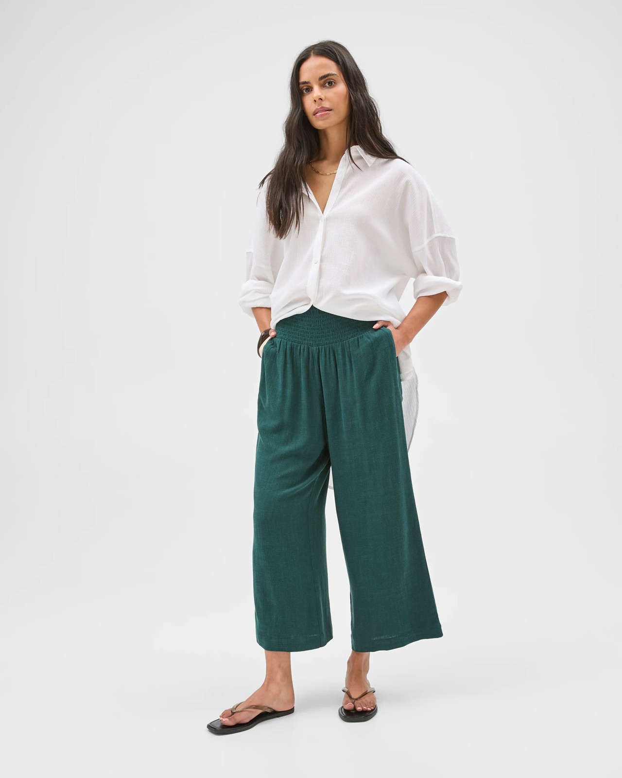 Resort Shirred Waist Culotte Pants - Deep Forest 2 of 6