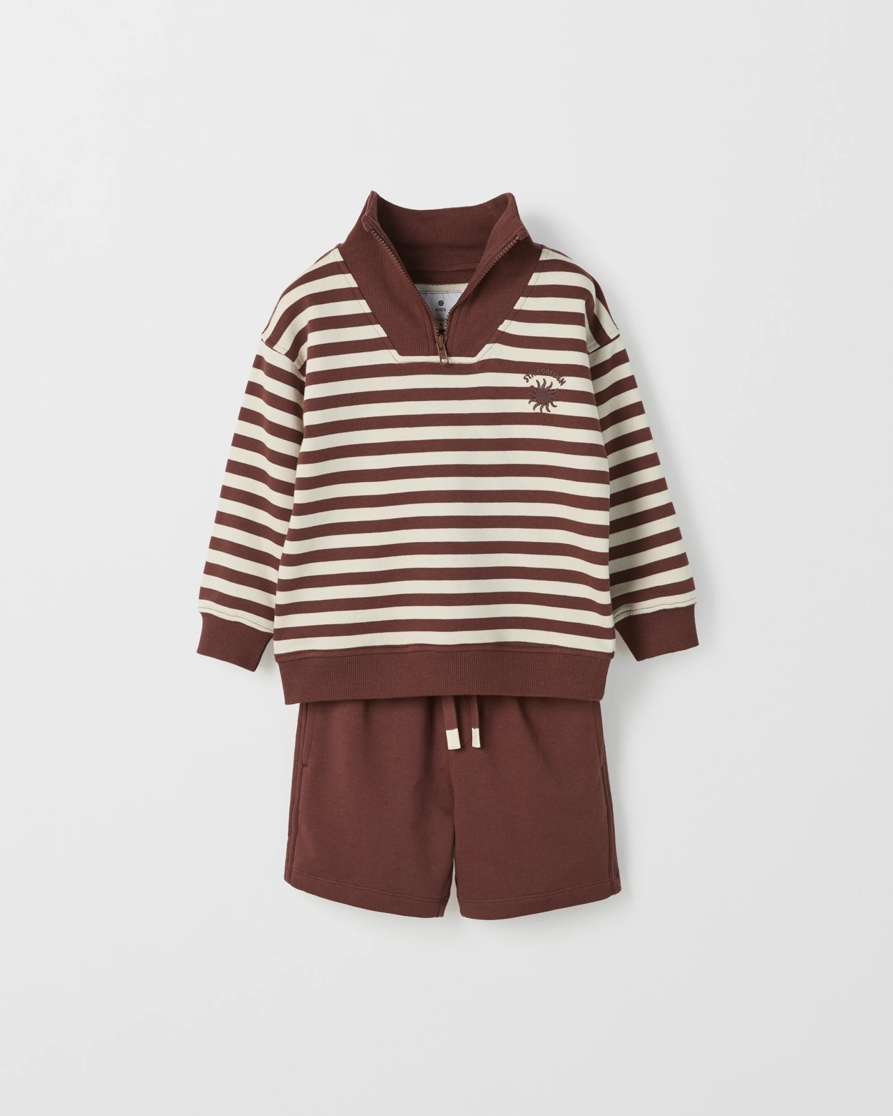 Australian Cotton 1/4 Zip Jumper & Shorts 2 Piece Set  - Brown Stripe 5 of 5