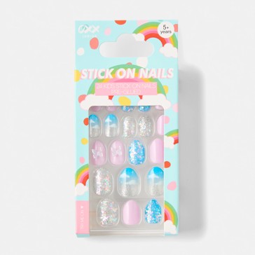24 Pack Kids Pre-Glued Stick-On Nails, Chunky Glitter and 3D Butterfly - OXX Junior
