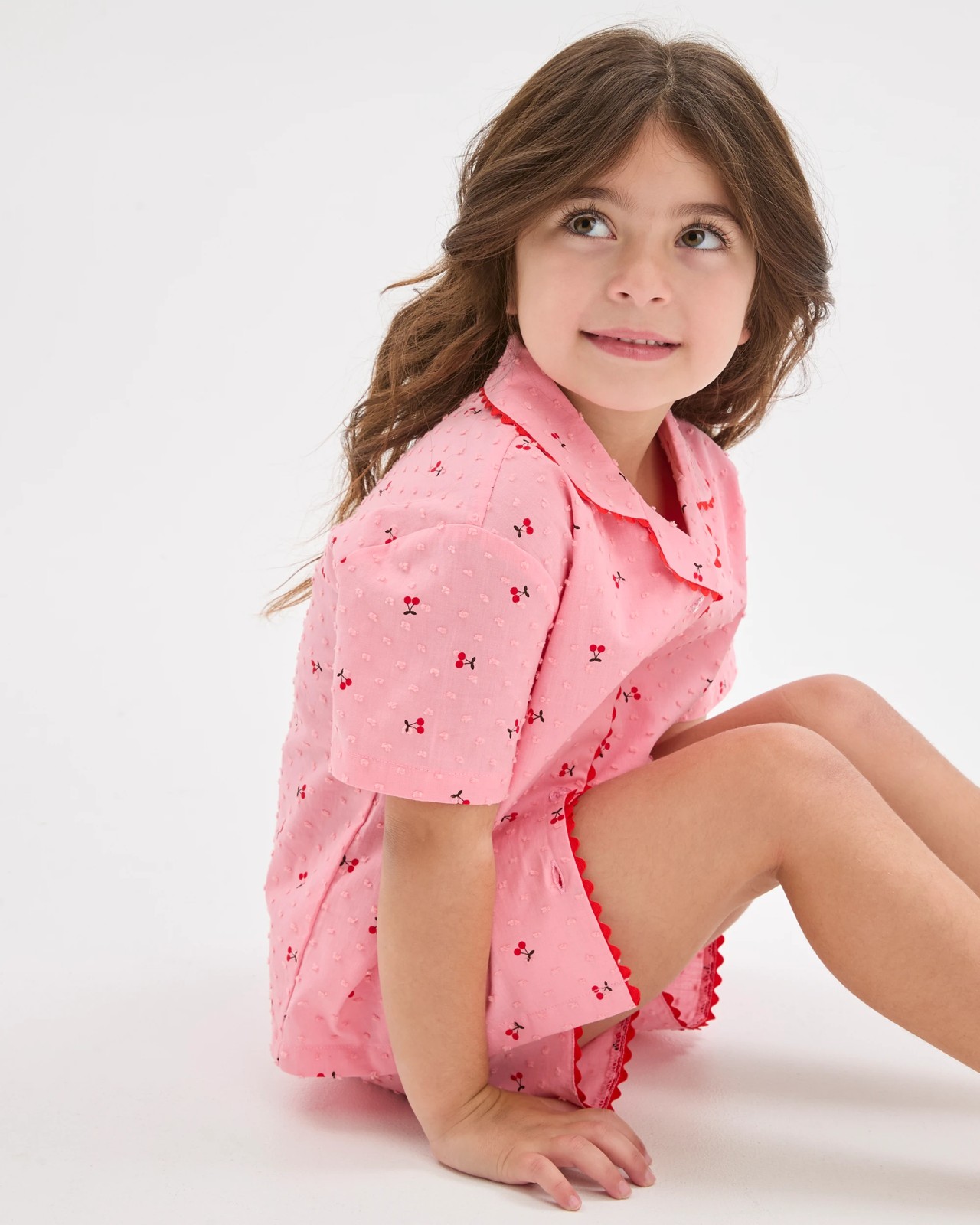 Australian Cotton Younger Girls Ric Rac Shorts Pyjama Set - Cherry 3 of 6