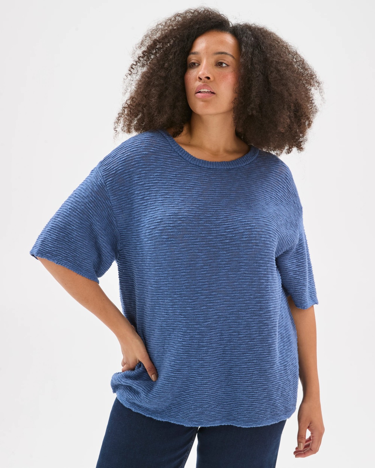 Plus Size Australian Cotton Links Slub T-Shirt - Lapis Blue 2 of 5