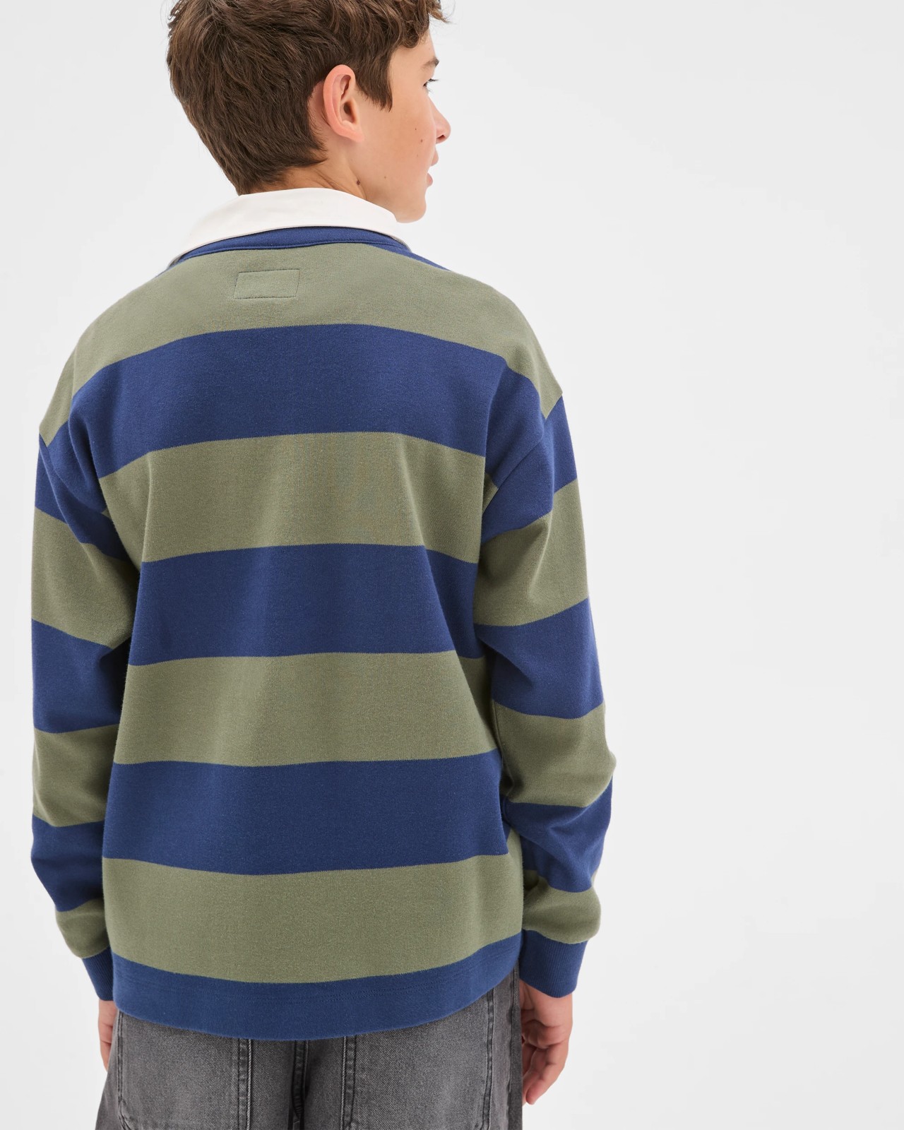 Australian Cotton Stripe Rugby T-Shirt - Gree/Navy 4 of 6